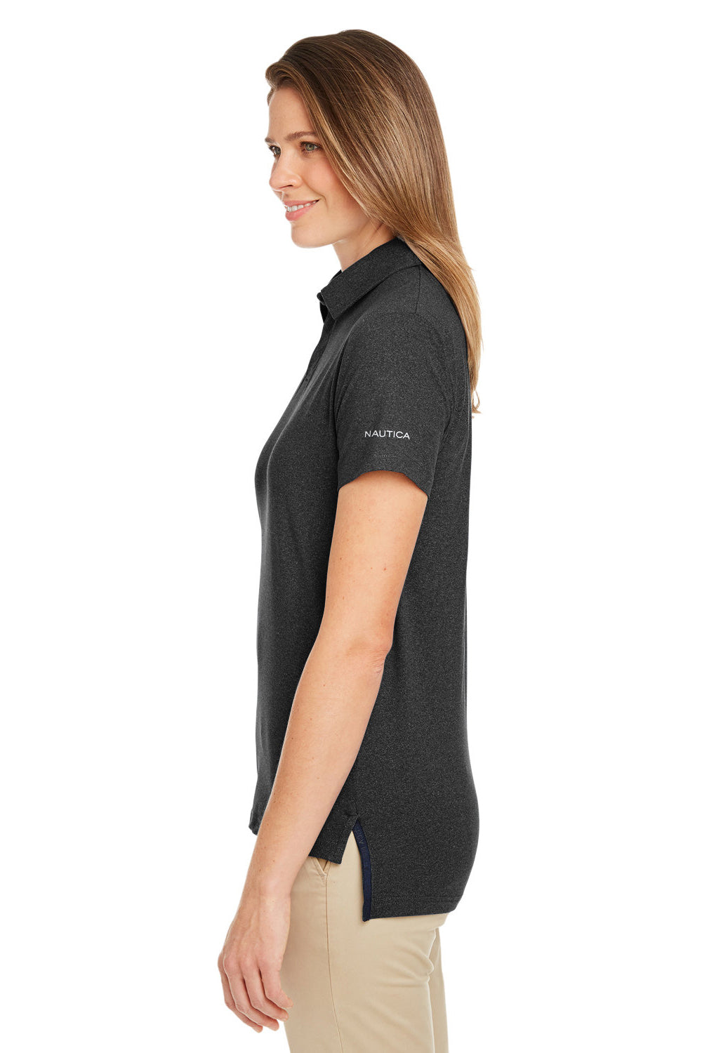 Nautica N17923 Womens Saltwater UPF 40+ Short Sleeve Polo Shirt Onyx Black Model Side