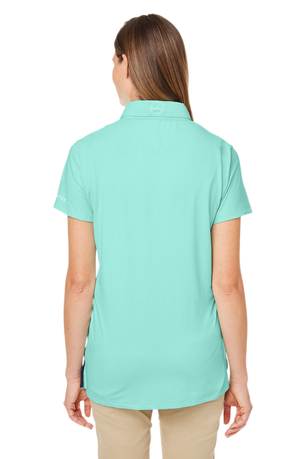 Nautica N17923 Womens Saltwater UPF 40+ Short Sleeve Polo Shirt Cool Mint Green Model Back