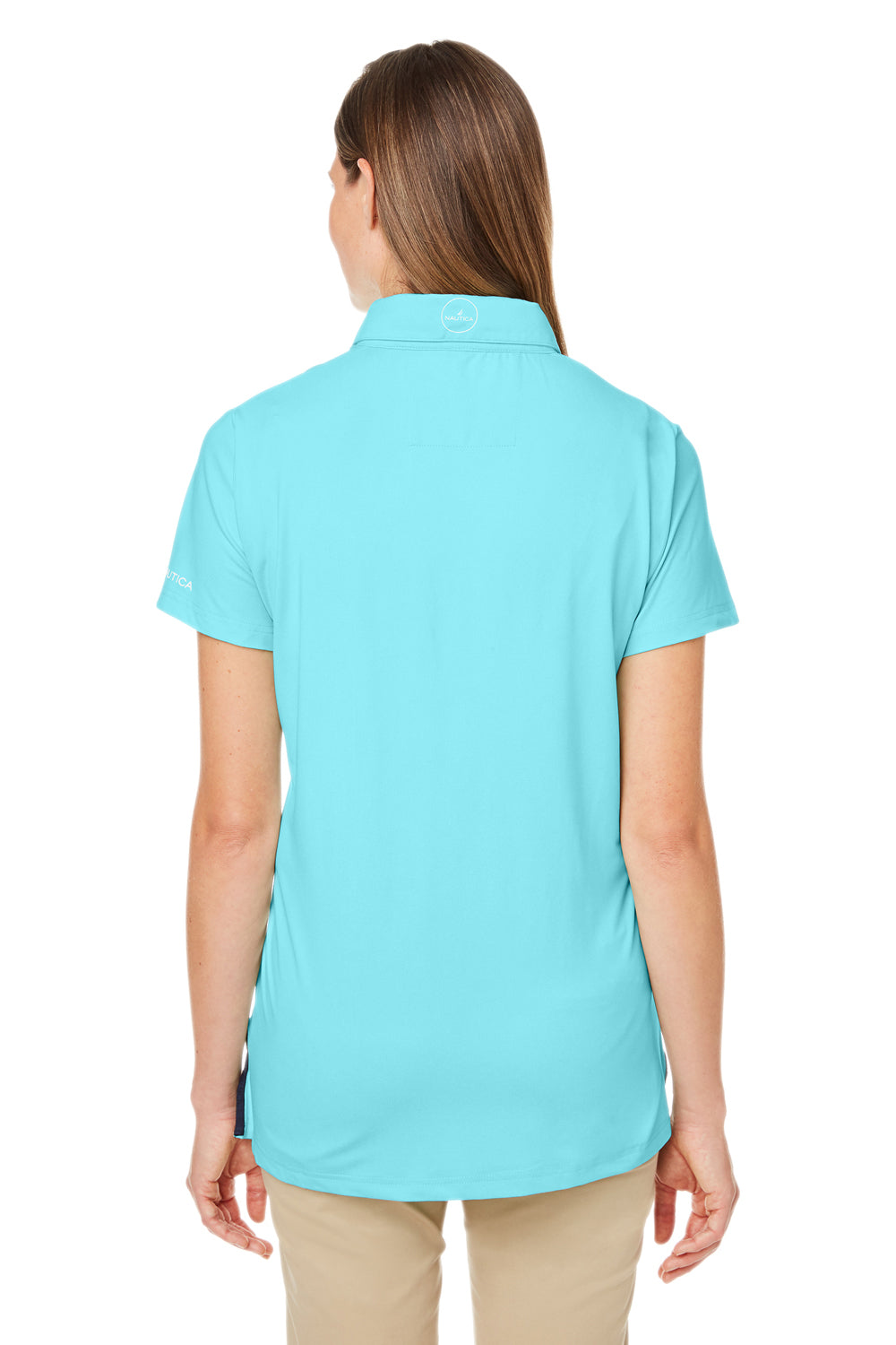 Nautica N17923 Womens Saltwater UPF 40+ Short Sleeve Polo Shirt Sea Mist Blue Model Back
