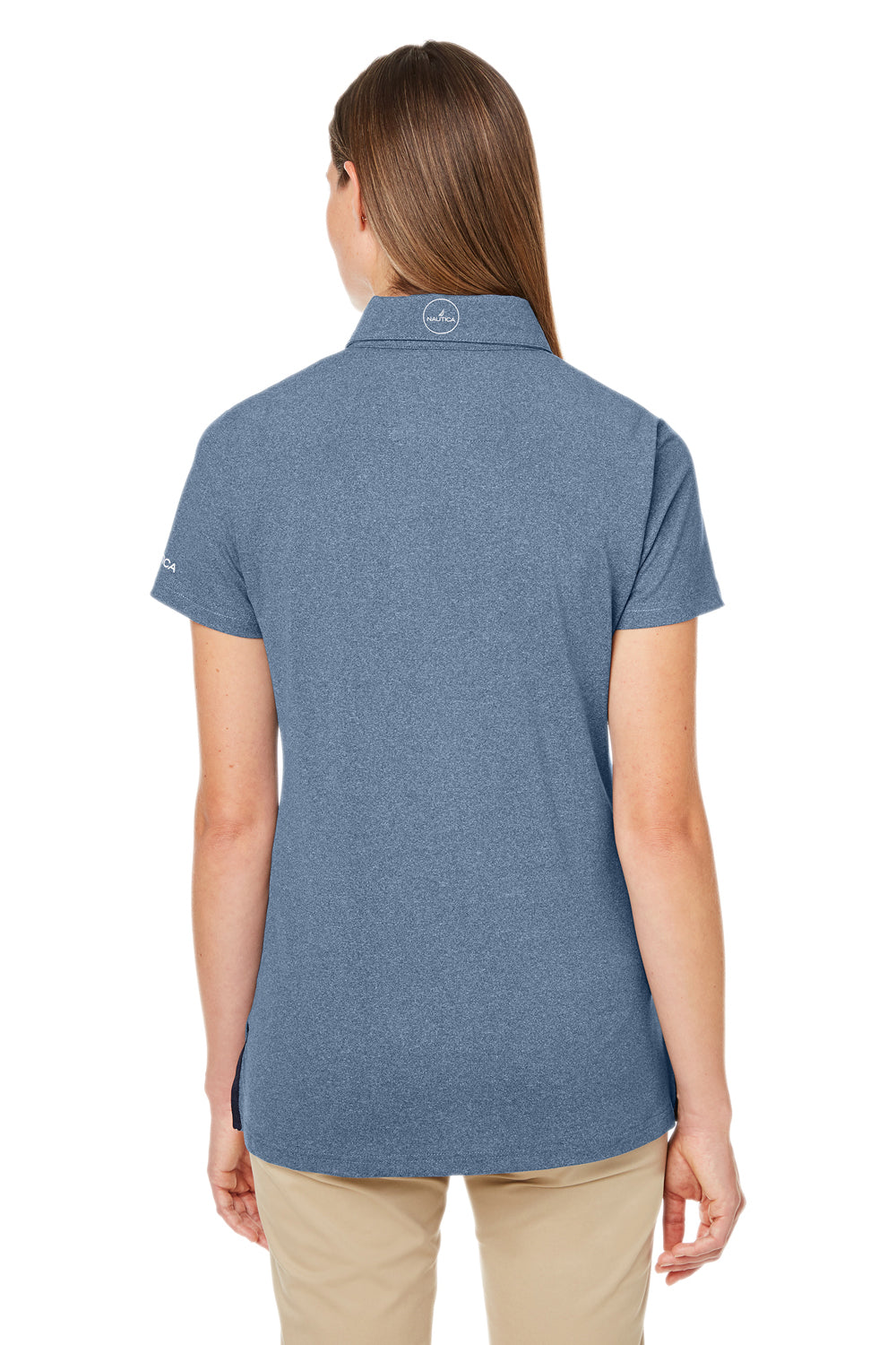 Nautica N17923 Womens Saltwater UPF 40+ Short Sleeve Polo Shirt Faded Navy Blue Model Back