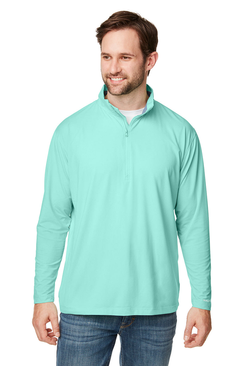 Nautica N17924 Mens Saltwater UPF 40+ 1/4 Zip Sweatshirt Cool Mint Green Model Front