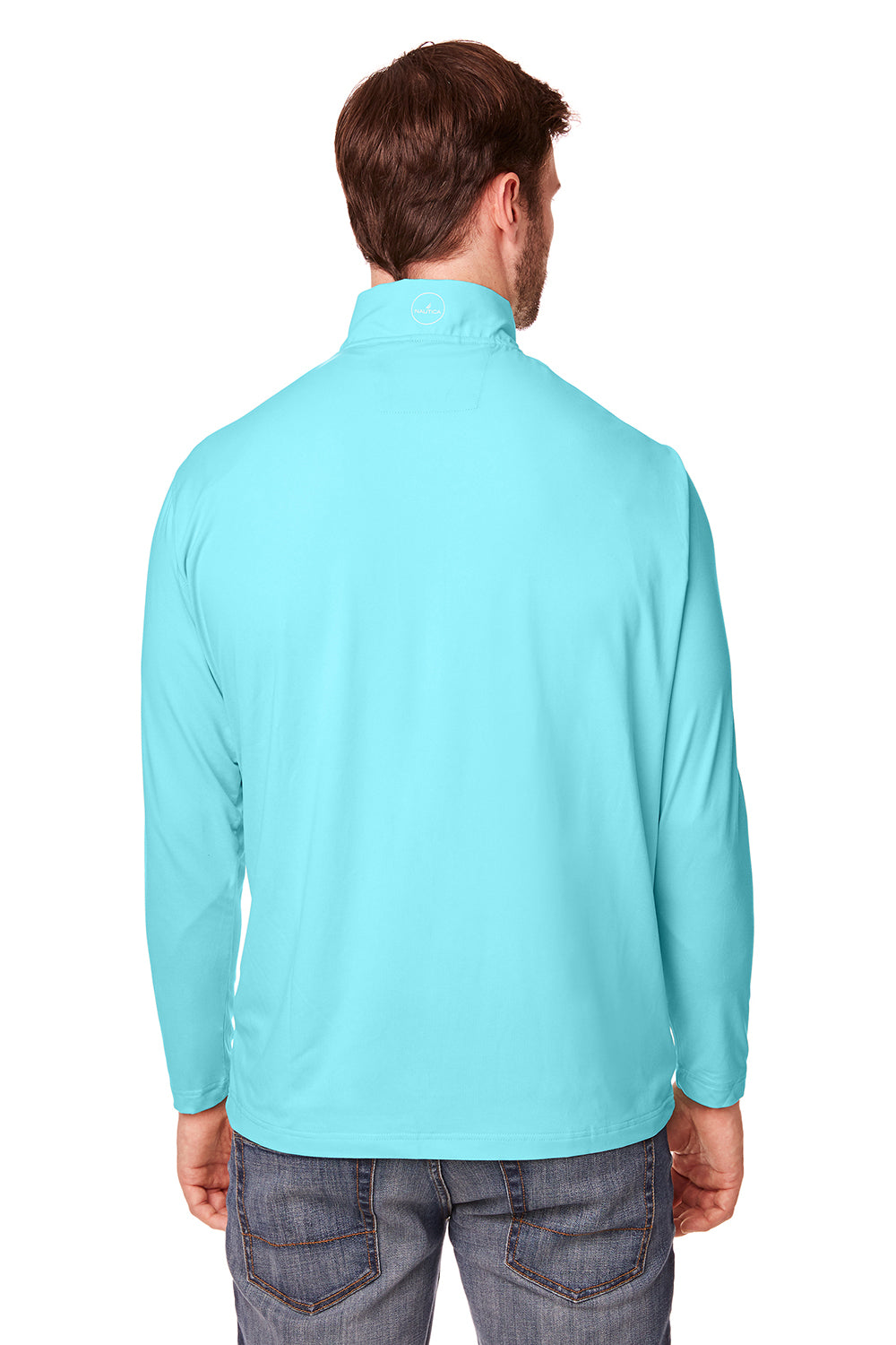 Nautica N17924 Mens Saltwater UPF 40+ 1/4 Zip Sweatshirt Sea Mist Blue Model Back