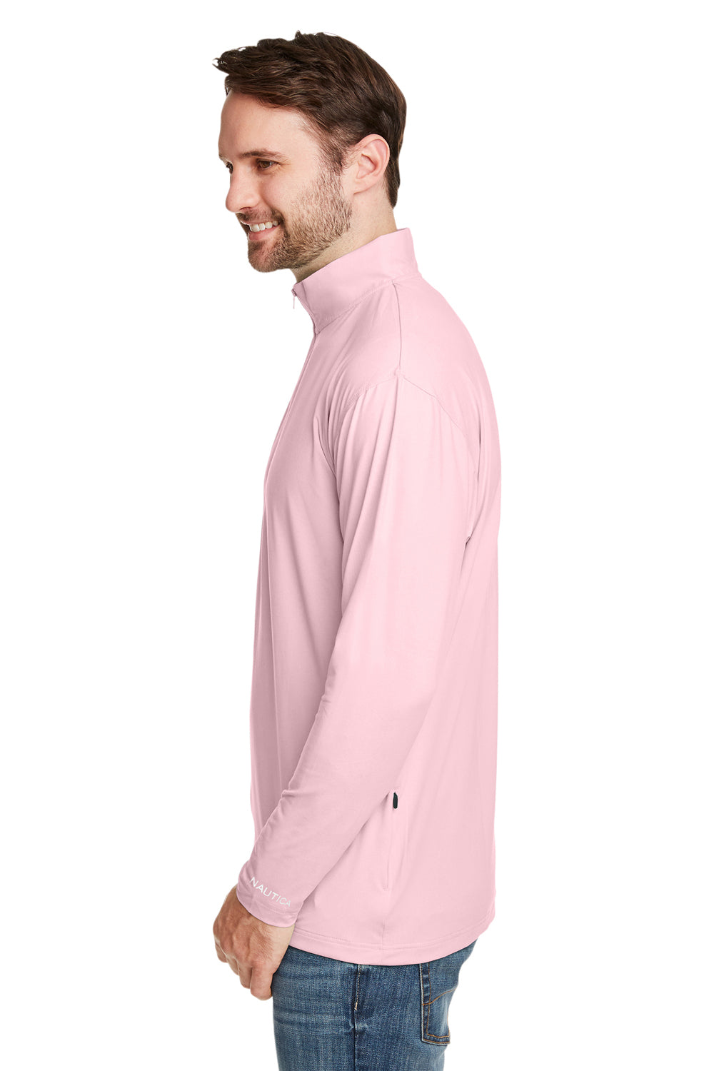 Nautica N17924 Mens Saltwater UPF 40+ 1/4 Zip Sweatshirt Sunset Pink Model Side