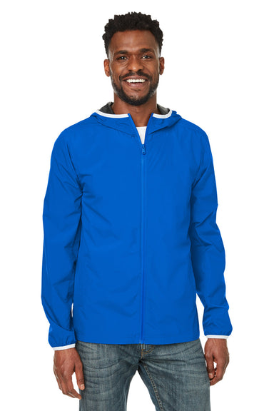 Nautica N17926 Mens Stillwater Water Resistant Full Zip Hooded Windbreaker Jacket Royal Blue Model Front