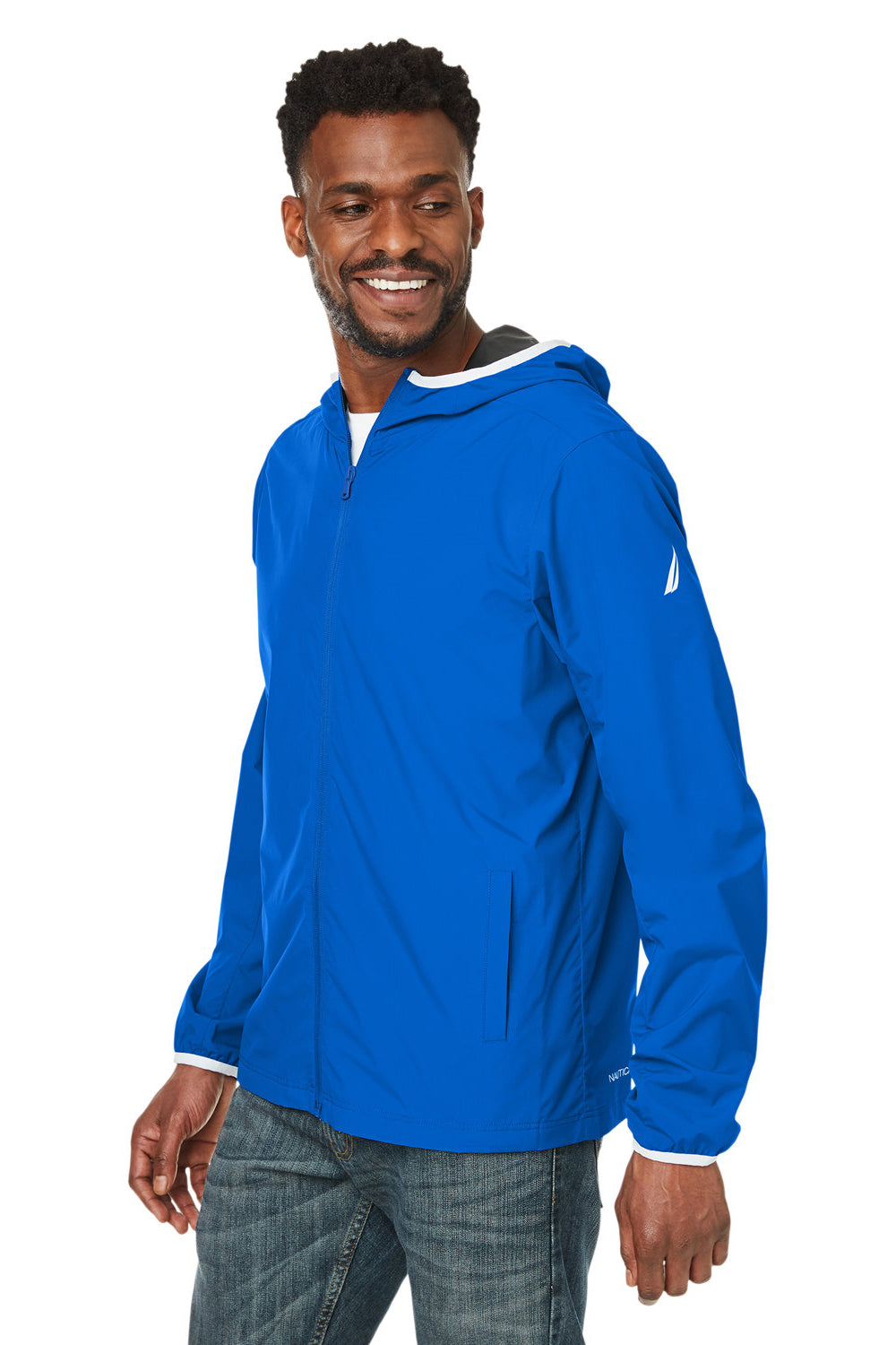 Nautica N17926 Mens Stillwater Water Resistant Full Zip Hooded Windbreaker Jacket Royal Blue Model 3q