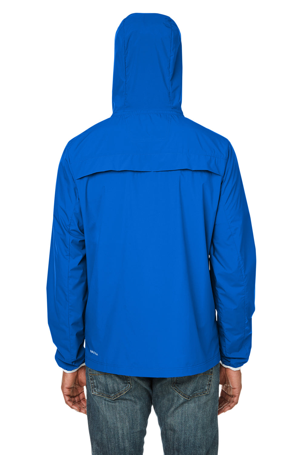 Nautica N17926 Mens Stillwater Water Resistant Full Zip Hooded Windbreaker Jacket Royal Blue Model Back