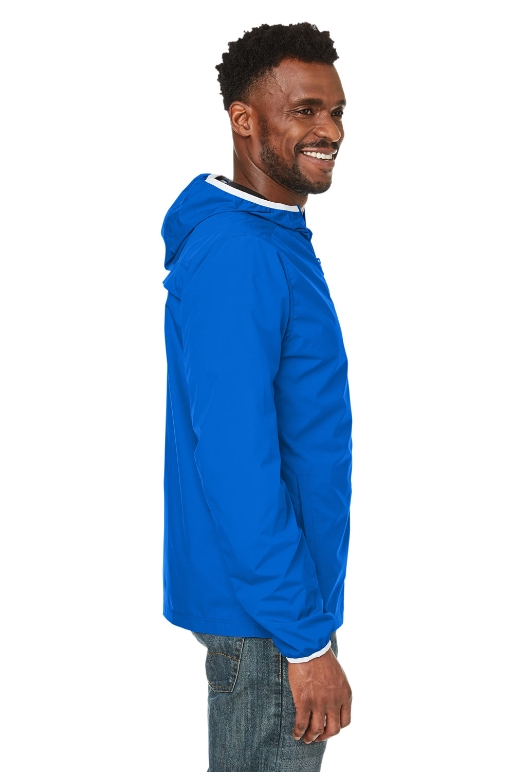 Nautica N17926 Mens Stillwater Water Resistant Full Zip Hooded Windbreaker Jacket Royal Blue Model Side