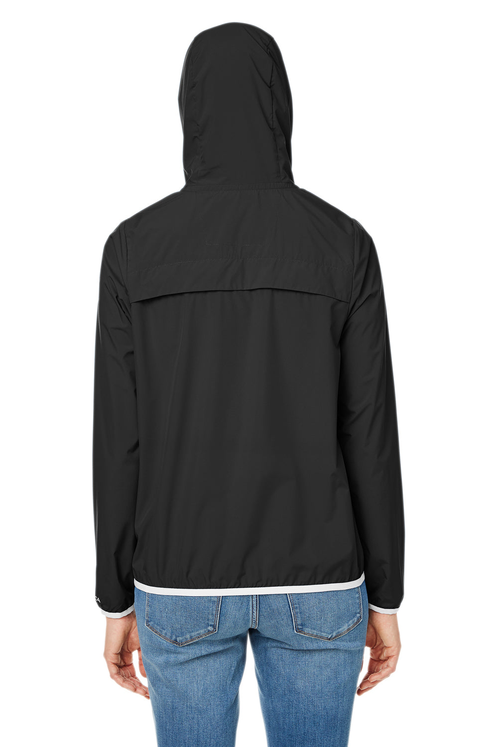 Nautica N17927 Womens Stillwater Water Resistant Full Zip Hooded Windbreaker Jacket Black Model Back