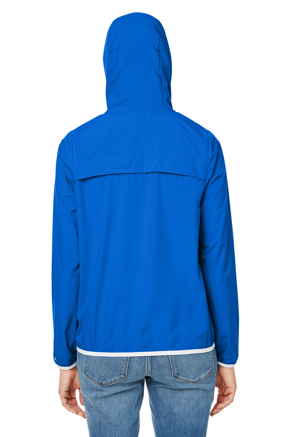 Nautica N17927 Womens Stillwater Water Resistant Full Zip Hooded Windbreaker Jacket Royal Blue Model Back