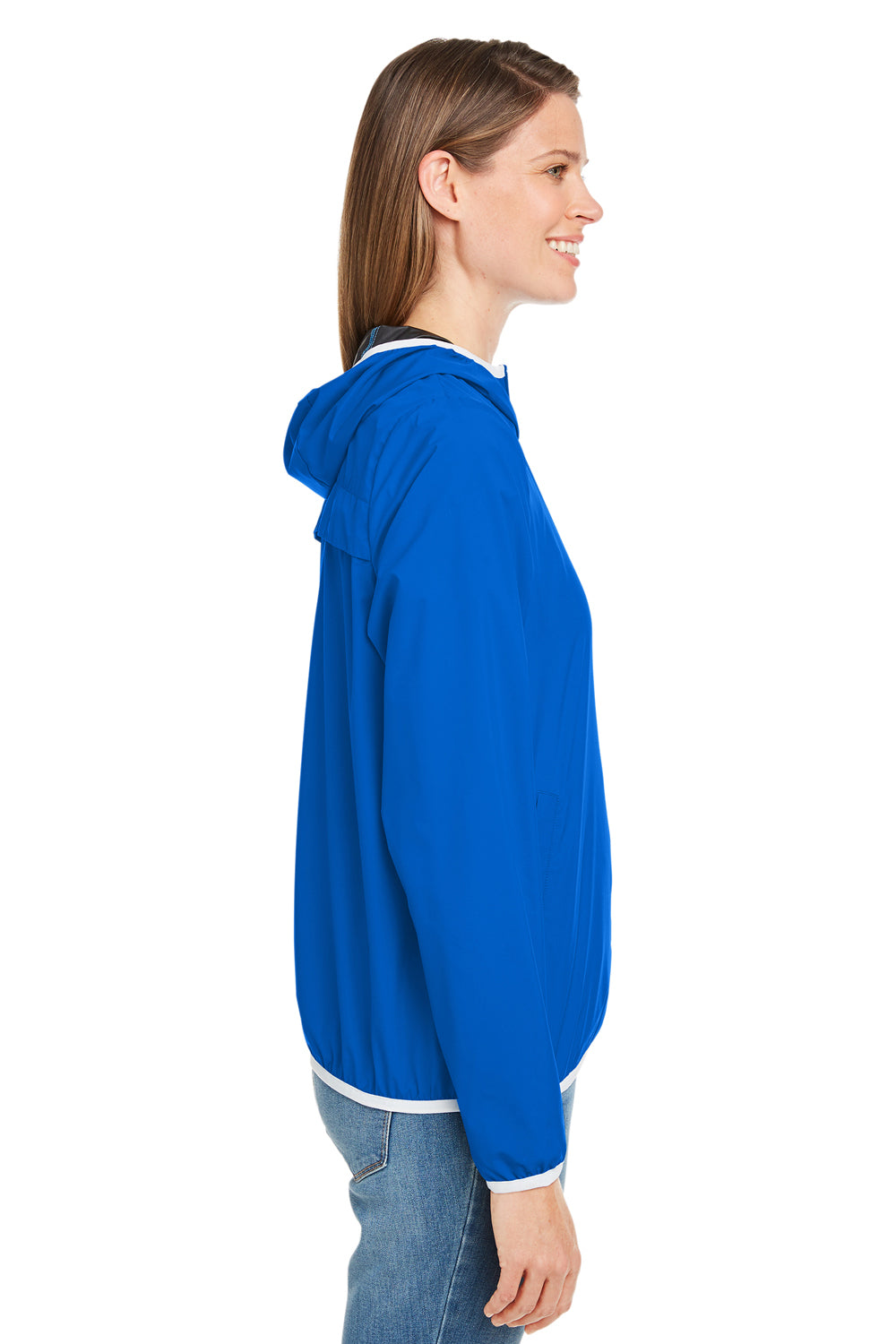 Nautica N17927 Womens Stillwater Water Resistant Full Zip Hooded Windbreaker Jacket Royal Blue Model Side
