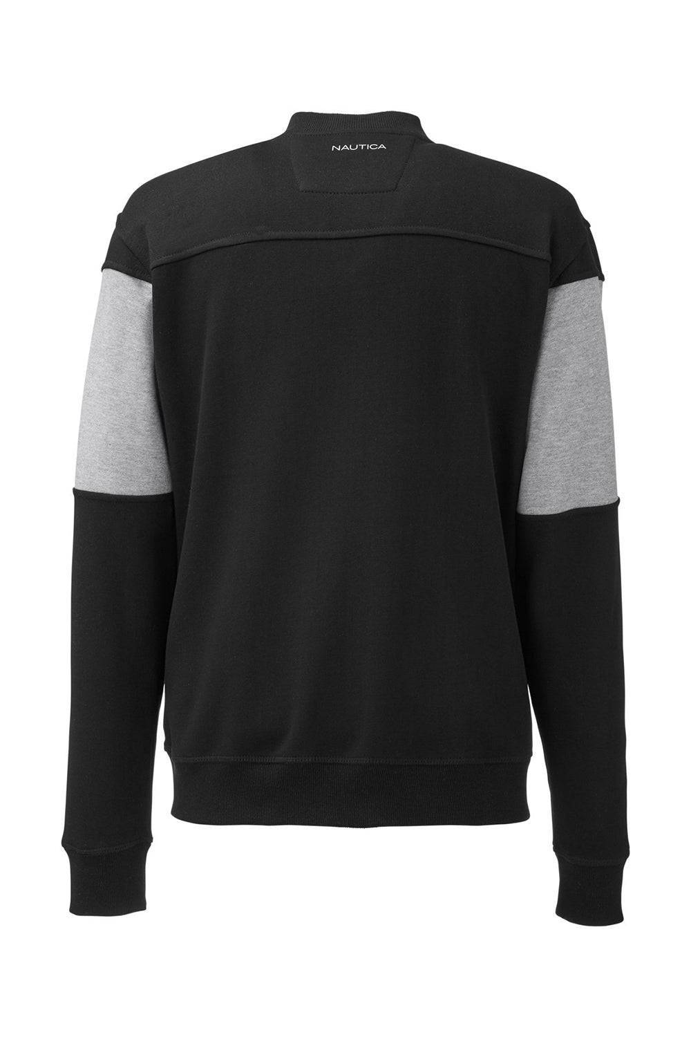 Nautica N17928 Mens Anchor Bomber Full Zip Fleece Jacket Black/Heather Oxford Grey Flat Back