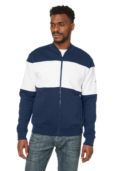 Nautica N17928 Mens Anchor Bomber Full Zip Fleece Jacket Navy Blue/White Model Front
