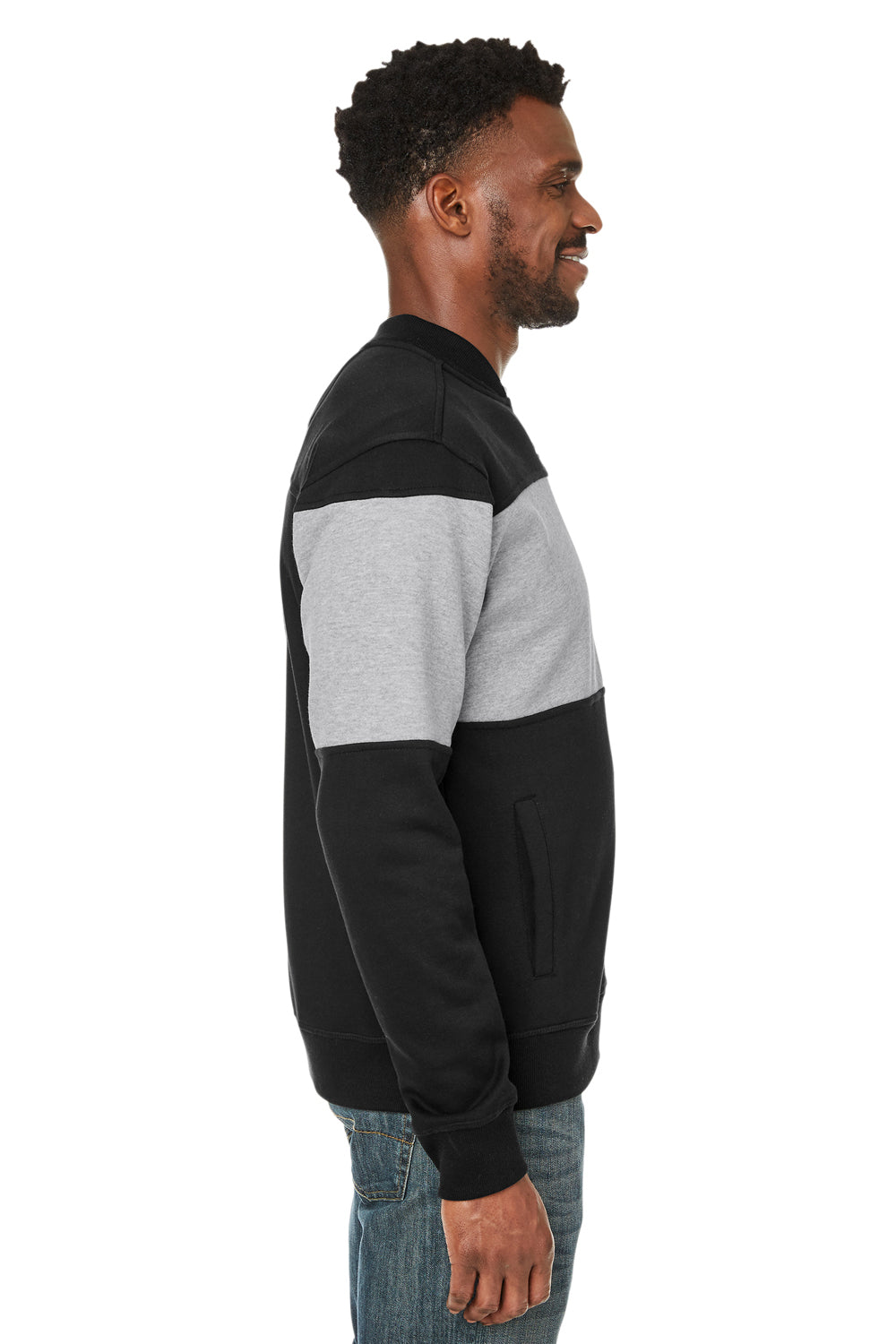 Nautica N17928 Mens Anchor Bomber Full Zip Fleece Jacket Black/Heather Oxford Grey Model Side