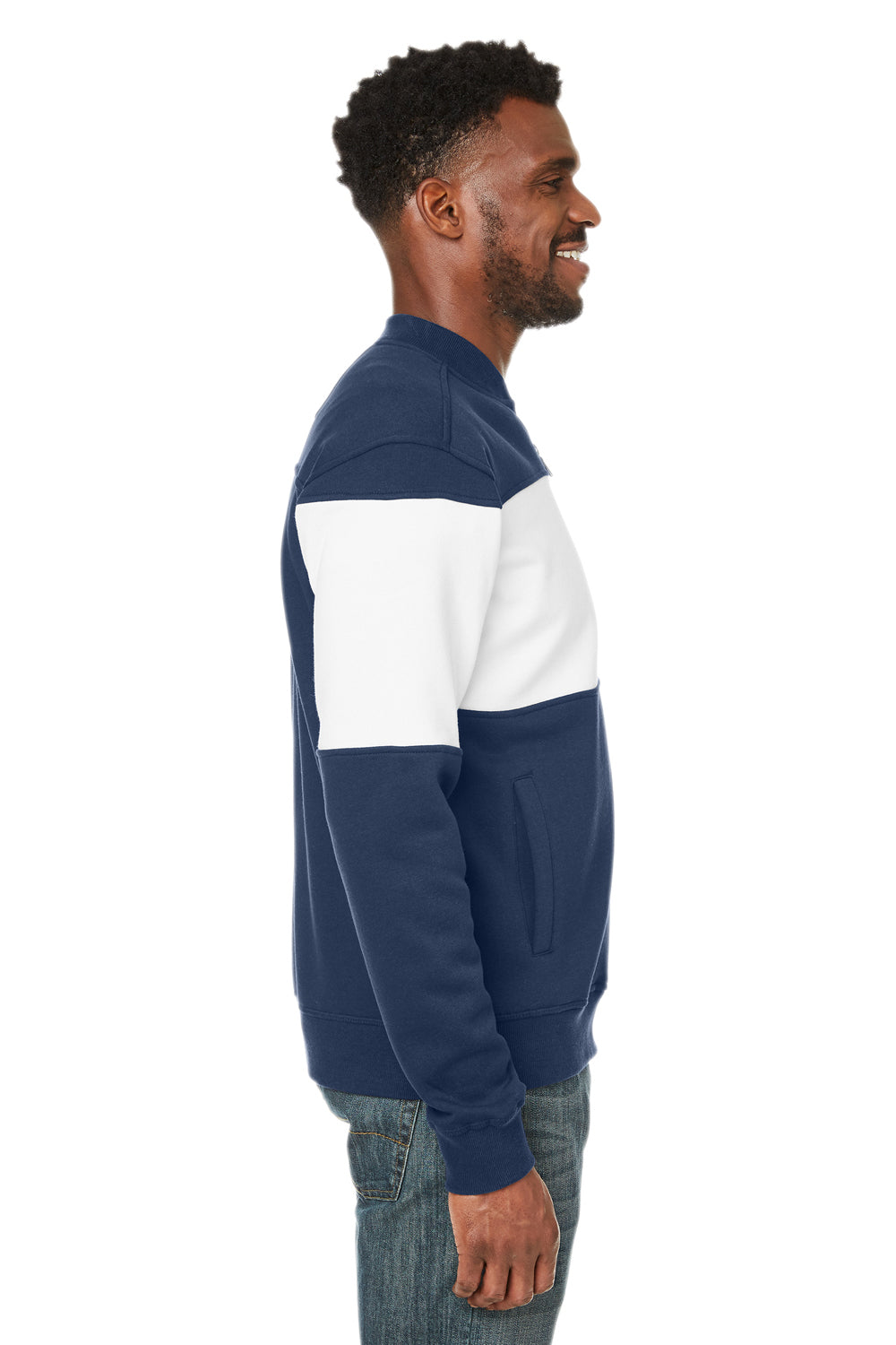 Nautica N17928 Mens Anchor Bomber Full Zip Fleece Jacket Navy Blue/White Model Side