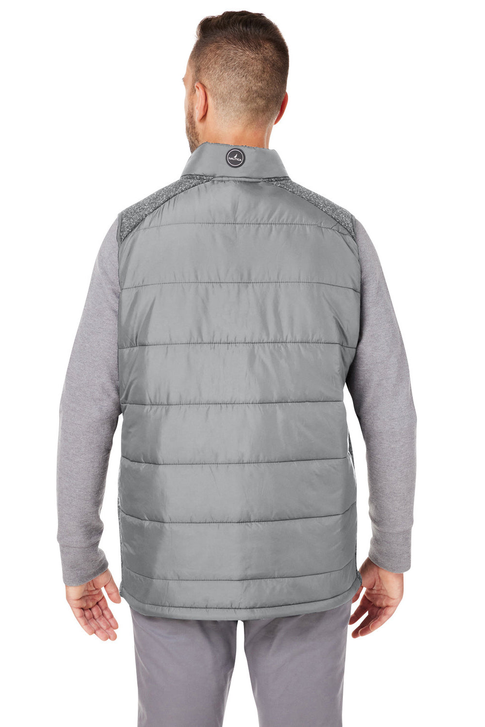 Nautica N17946 Mens Harbor Water Resistant Full Zip Puffer Vest Graphite Grey/Heather Graphite Grey Model Back