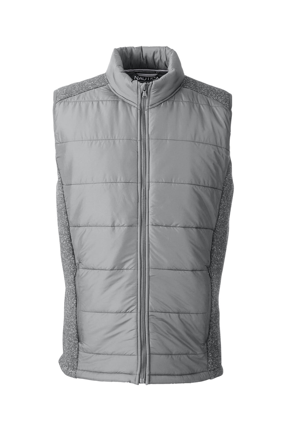 Nautica N17946 Mens Harbor Water Resistant Full Zip Puffer Vest Graphite Grey/Heather Graphite Grey Flat Front