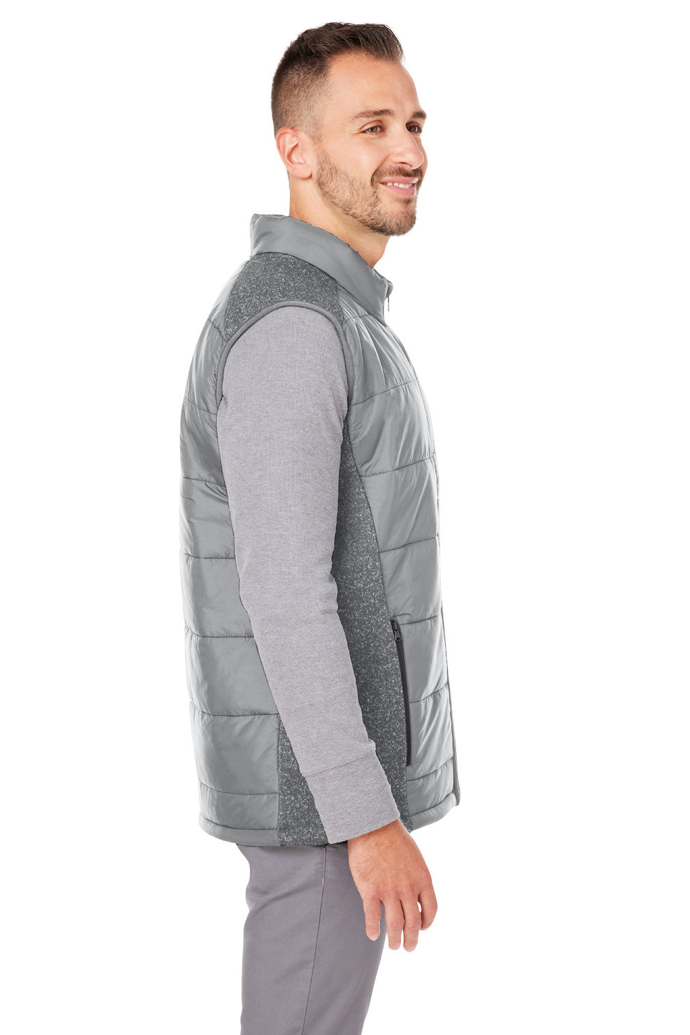 Nautica N17946 Mens Harbor Water Resistant Full Zip Puffer Vest Graphite Grey/Heather Graphite Grey Model Side