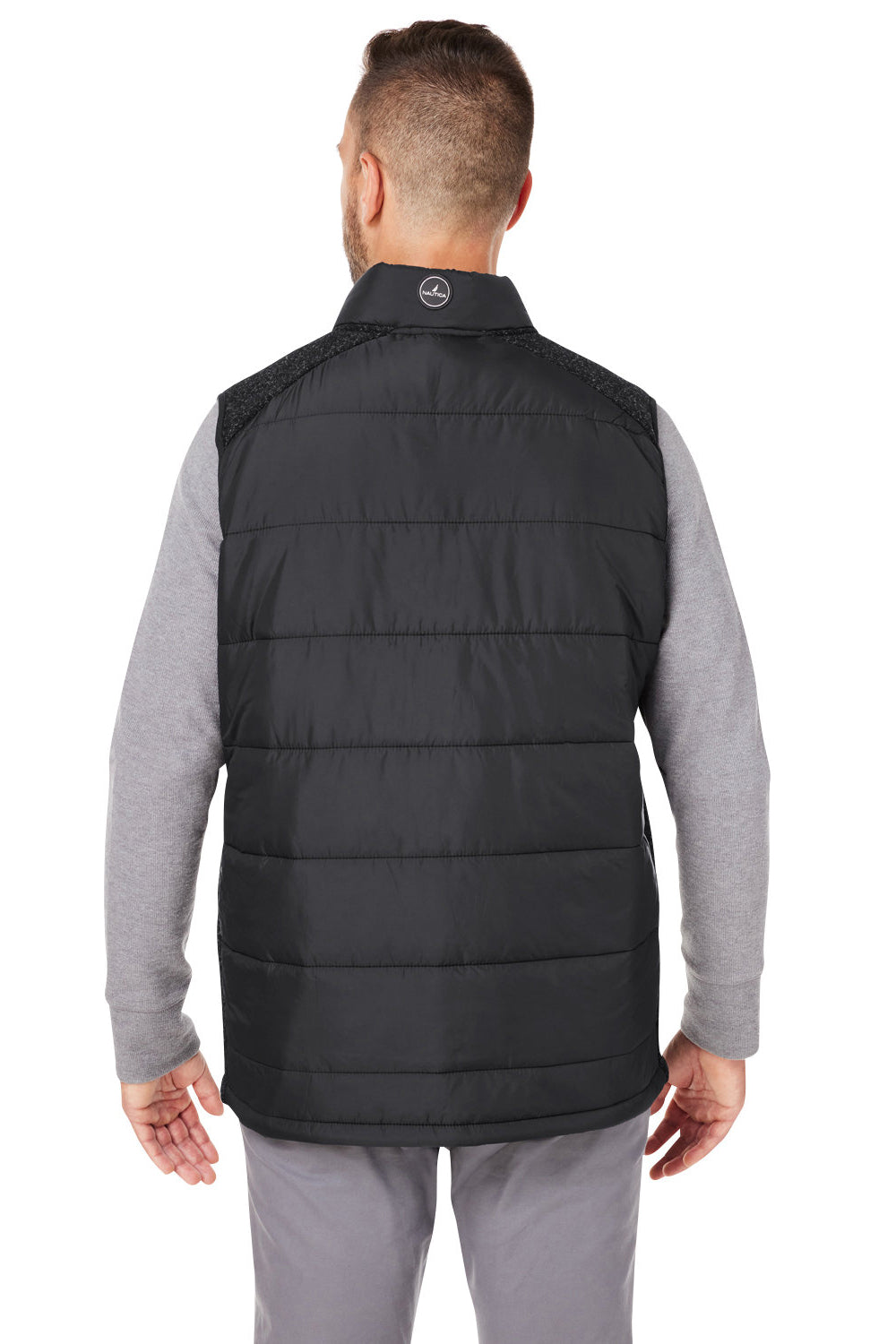 Nautica N17946 Mens Harbor Water Resistant Full Zip Puffer Vest Black/Heather Black Model Back