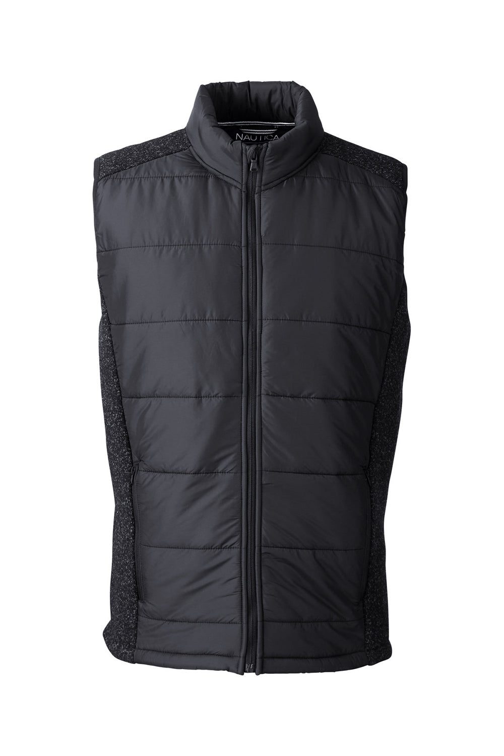 Nautica N17946 Mens Harbor Water Resistant Full Zip Puffer Vest Black/Heather Black Flat Front