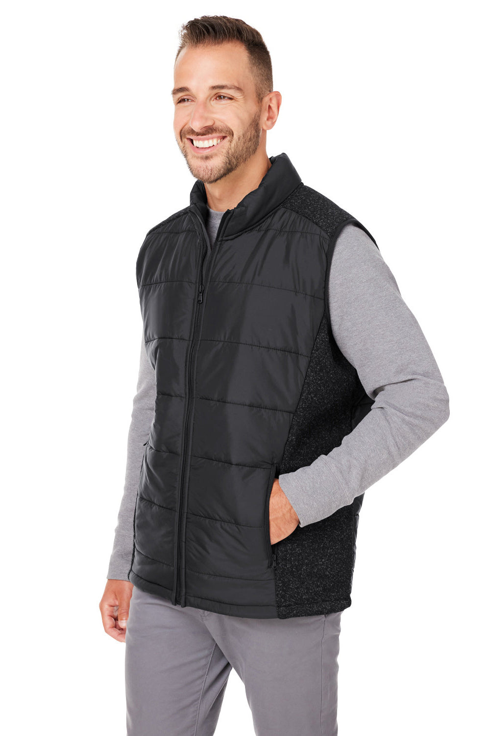 Nautica N17946 Mens Harbor Water Resistant Full Zip Puffer Vest Black/Heather Black Model 3q
