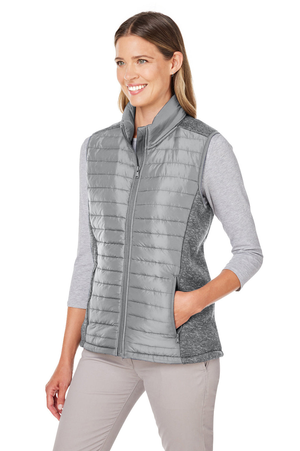 Nautica N17947 Womens Harbor Water Resistant Full Zip Puffer Vest Graphite Grey/Heather Graphite Grey Model 3q
