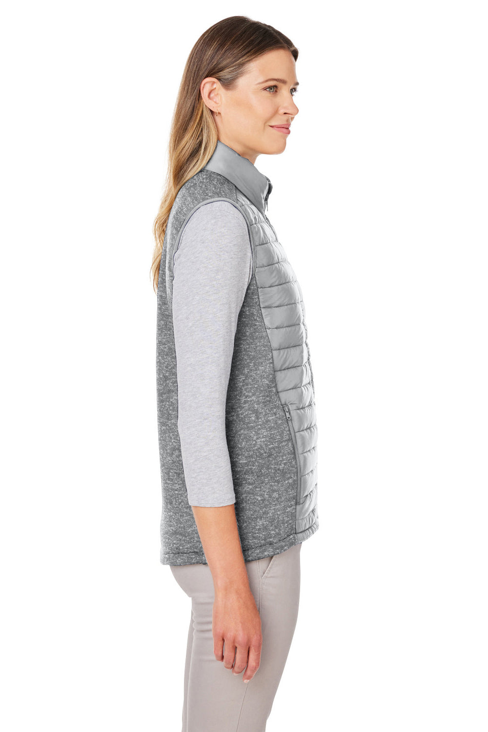 Nautica N17947 Womens Harbor Water Resistant Full Zip Puffer Vest Graphite Grey/Heather Graphite Grey Model Side
