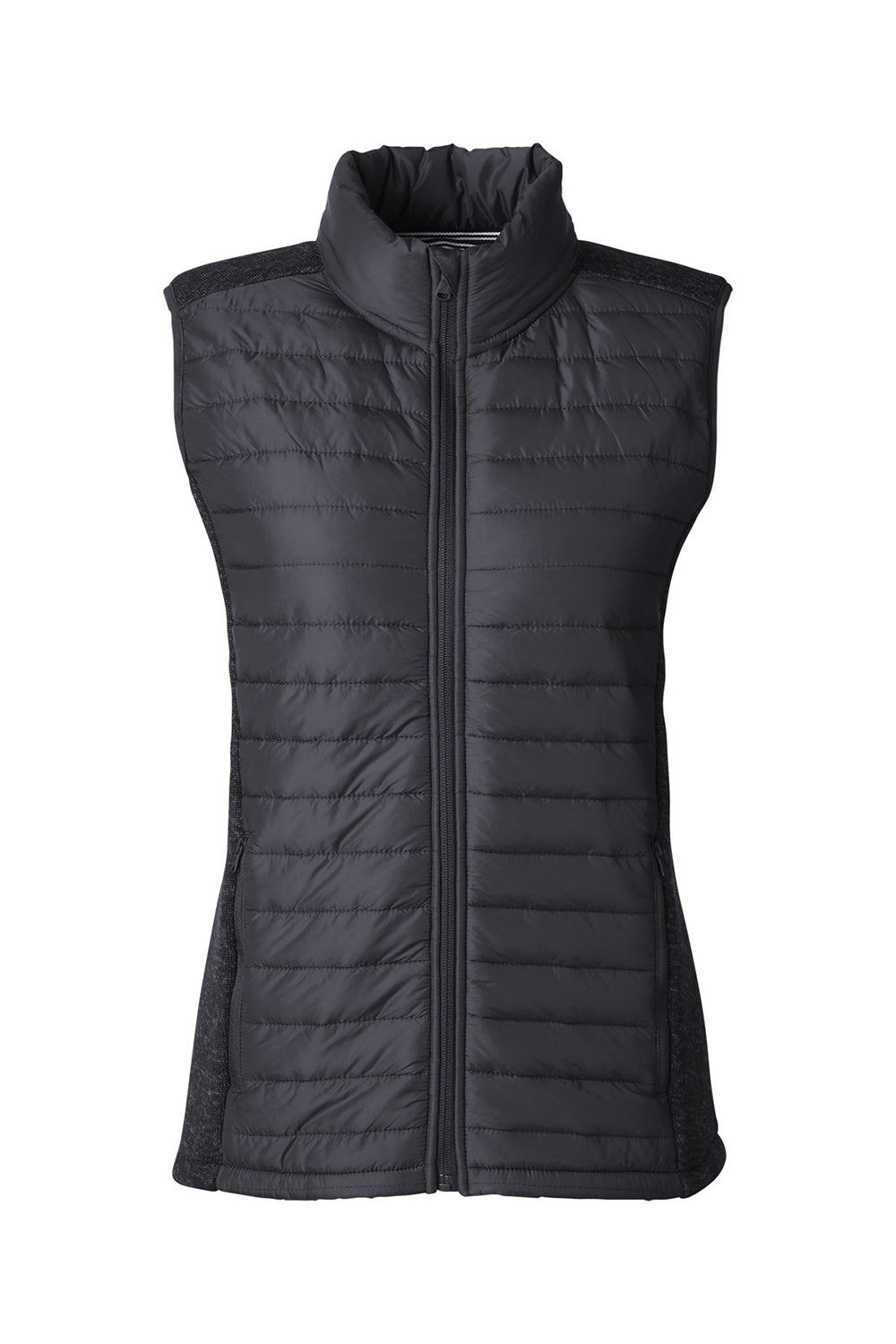 Nautica N17947 Womens Harbor Water Resistant Full Zip Puffer Vest Black/Heather Black Flat Front