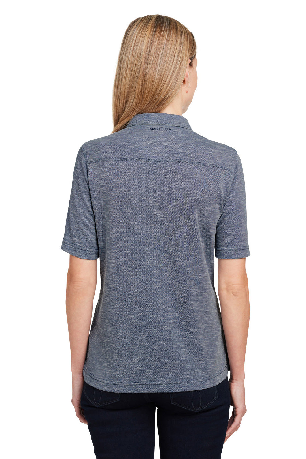 Nautica N17974 Womens Sun Surfer Short Sleeve Polo Shirt Vintage Navy Blue Model Back