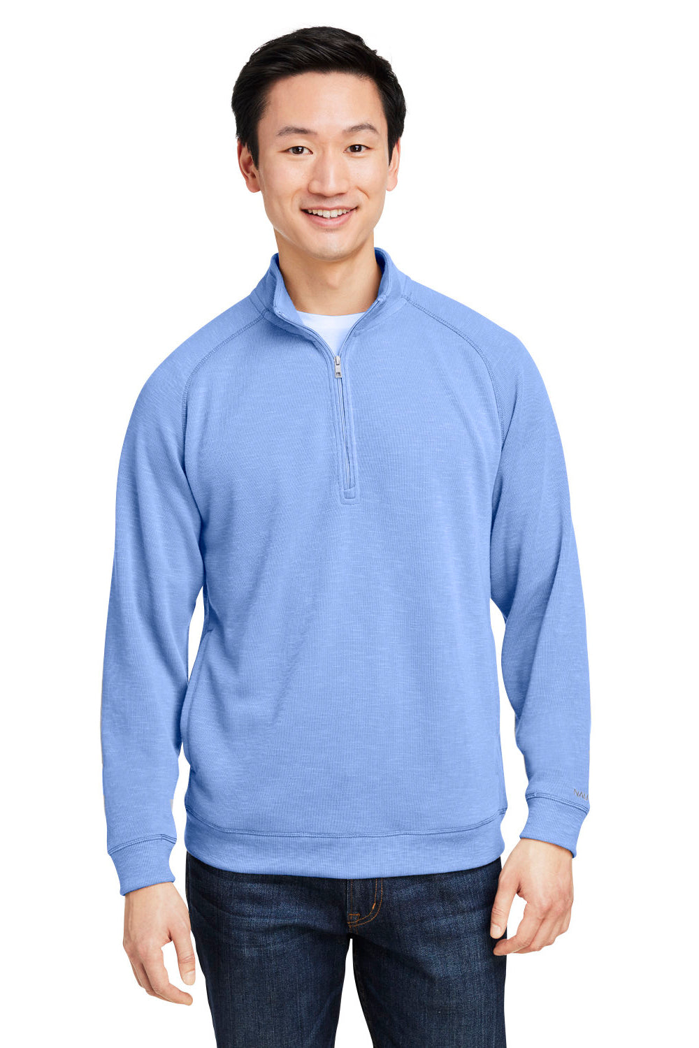 Nautica N17991 Mens Sun Surfer Supreme 1/4 Zip Sweatshirt w/ Pockets Vintage Mavi Blue Model Front