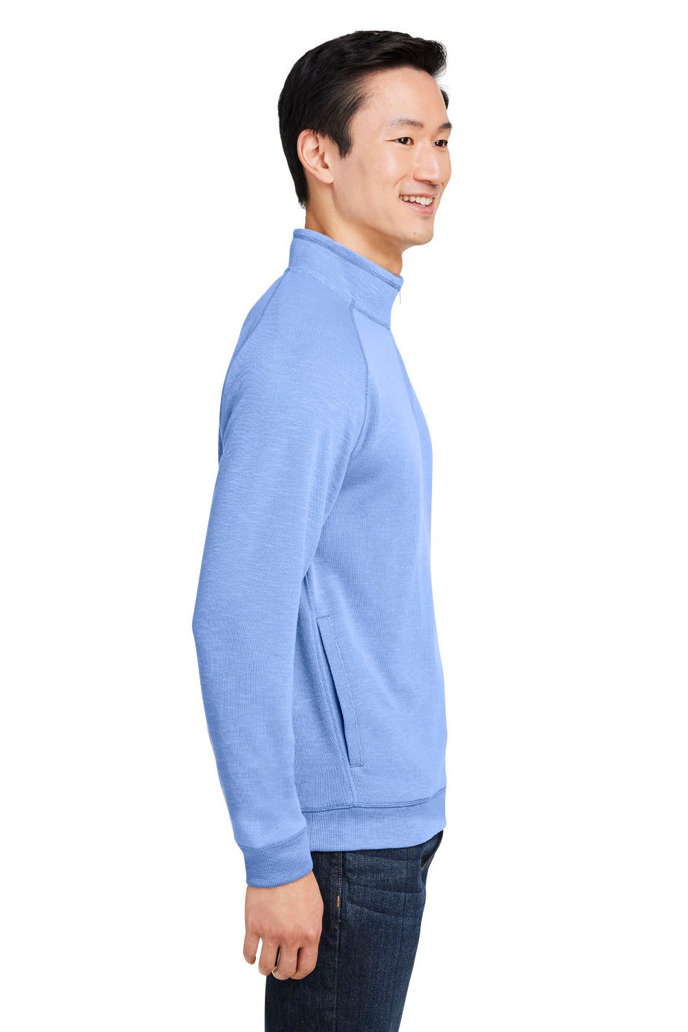 Nautica N17991 Mens Sun Surfer Supreme 1/4 Zip Sweatshirt w/ Pockets Vintage Mavi Blue Model Side