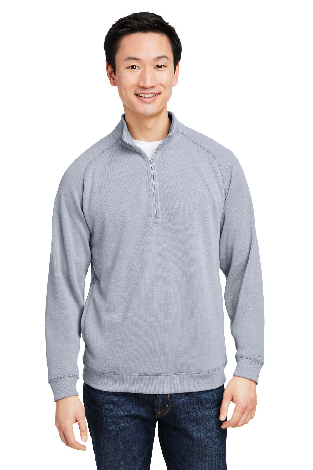 Nautica N17991 Mens Sun Surfer Supreme 1/4 Zip Sweatshirt w/ Pockets Vintage Pebble Grey Model Front