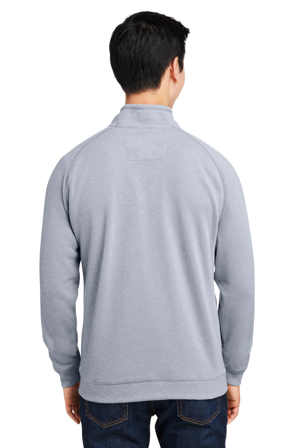 Nautica N17991 Mens Sun Surfer Supreme 1/4 Zip Sweatshirt w/ Pockets Vintage Pebble Grey Model Back