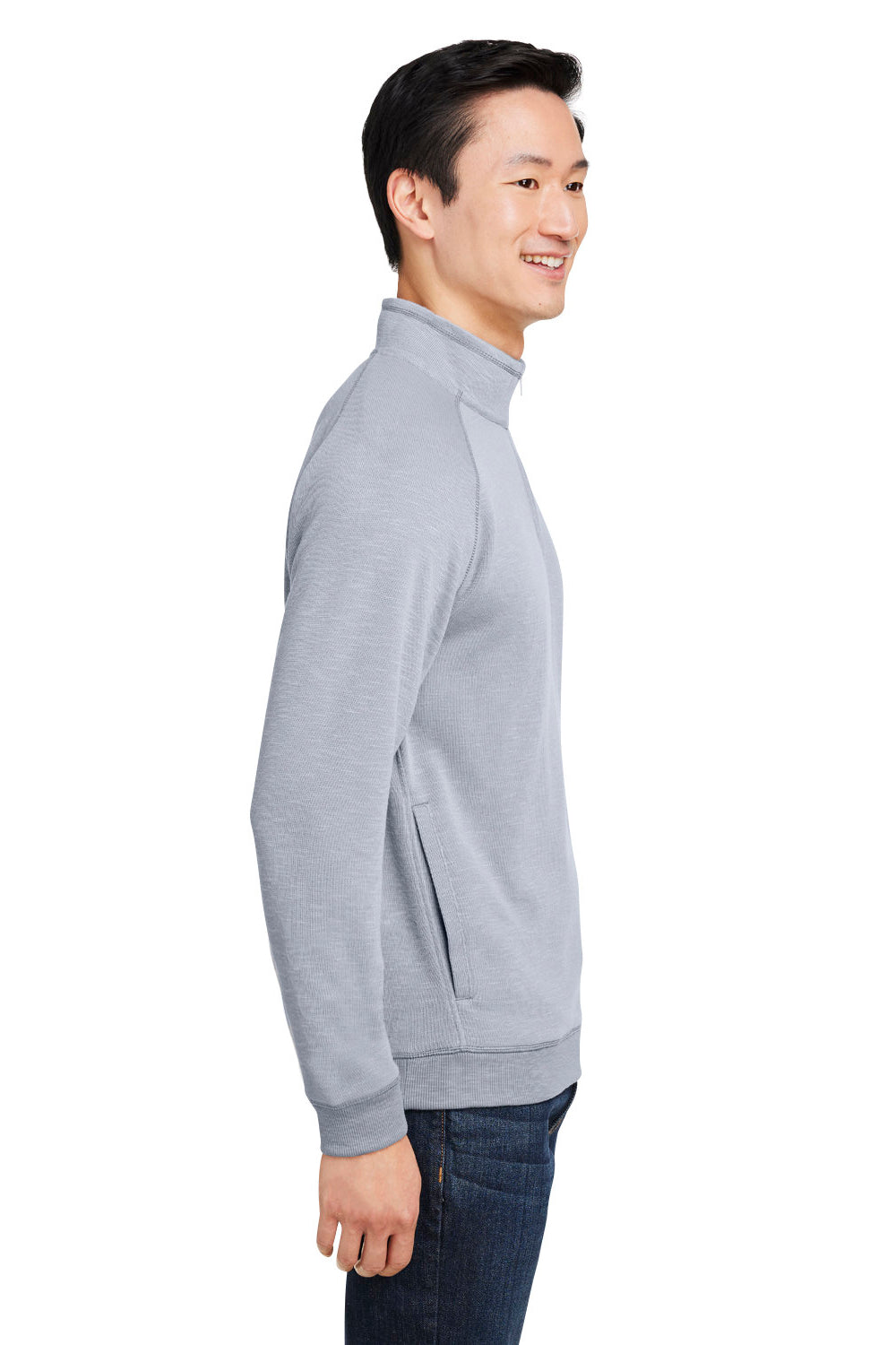 Nautica N17991 Mens Sun Surfer Supreme 1/4 Zip Sweatshirt w/ Pockets Vintage Pebble Grey Model Side