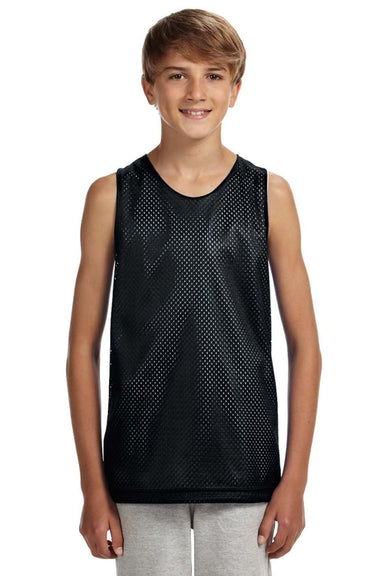 A4 N2206 Youth Reversible Moisture Wicking Mesh Tank Top Black/White Model Front