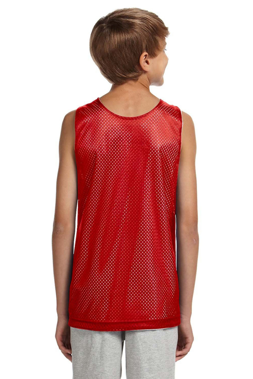 A4 N2206 Youth Reversible Moisture Wicking Mesh Tank Top Scarlet Red/White Model Back