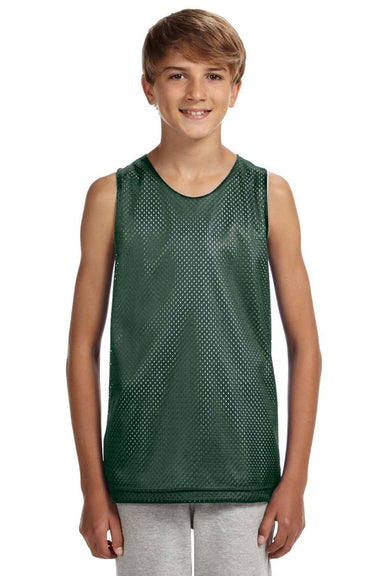 A4 N2206 Youth Reversible Moisture Wicking Mesh Tank Top Hunter Green/White Model Front