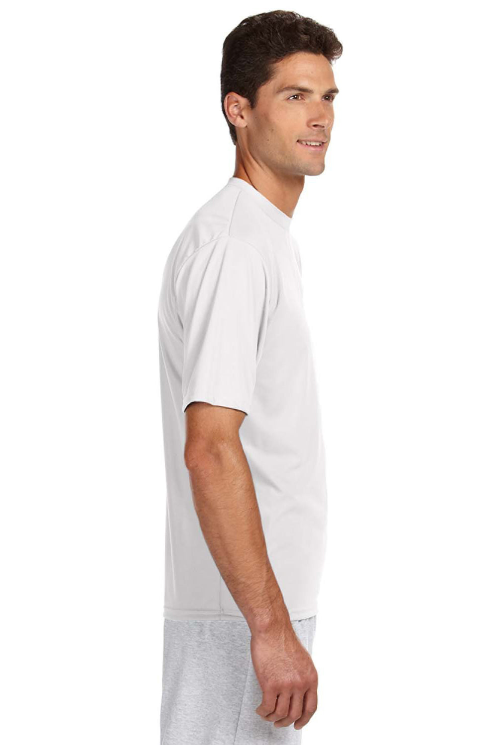 A4 N3142 Mens Performance Moisture Wicking Short Sleeve Crewneck T-Shirt White Model Side
