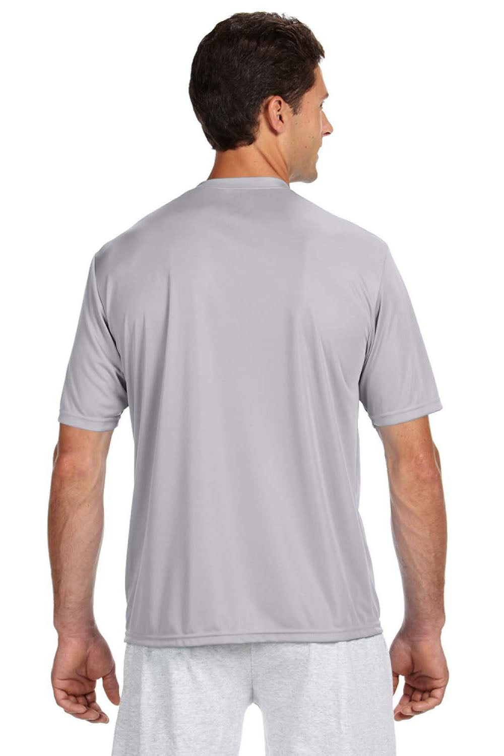 A4 N3142 Mens Performance Moisture Wicking Short Sleeve Crewneck T-Shirt Silver Grey Model Back