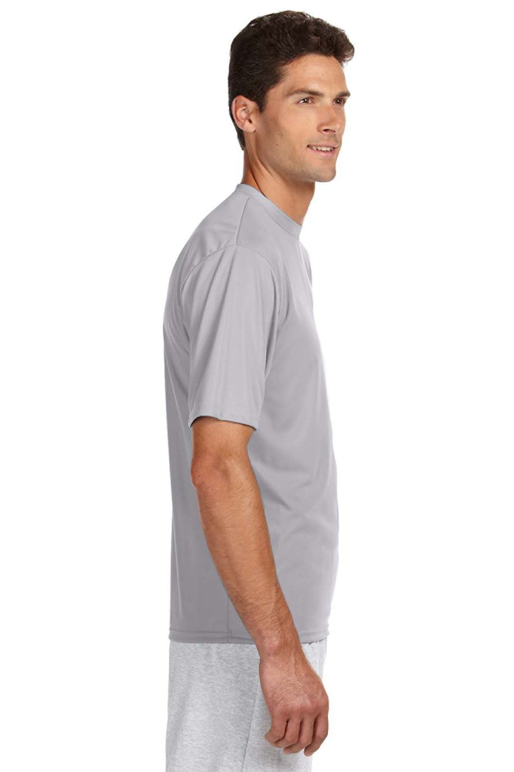 A4 N3142 Mens Performance Moisture Wicking Short Sleeve Crewneck T-Shirt Silver Grey Model Side
