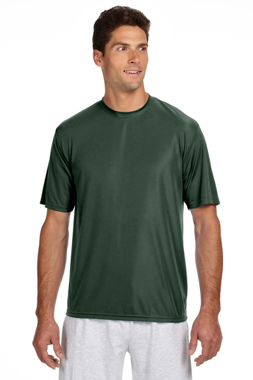 A4 N3142 Mens Performance Moisture Wicking Short Sleeve Crewneck T-Shirt Forest Green Model Front