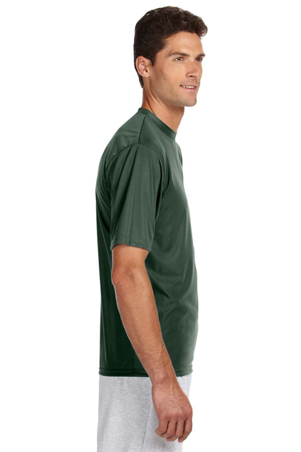 A4 N3142 Mens Performance Moisture Wicking Short Sleeve Crewneck T-Shirt Forest Green Model Side