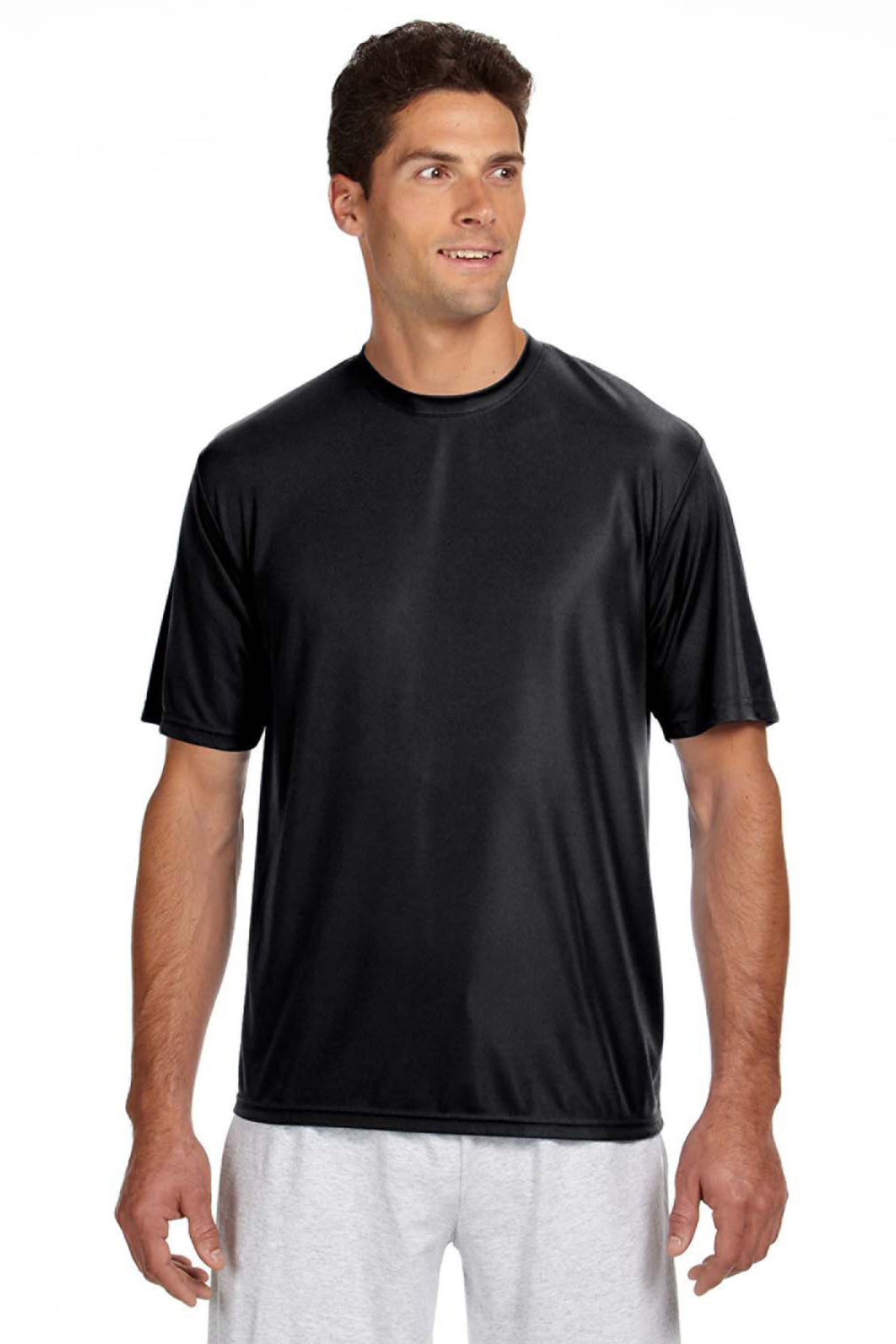 A4 N3142 Mens Performance Moisture Wicking Short Sleeve Crewneck T-Shirt Black Model Front