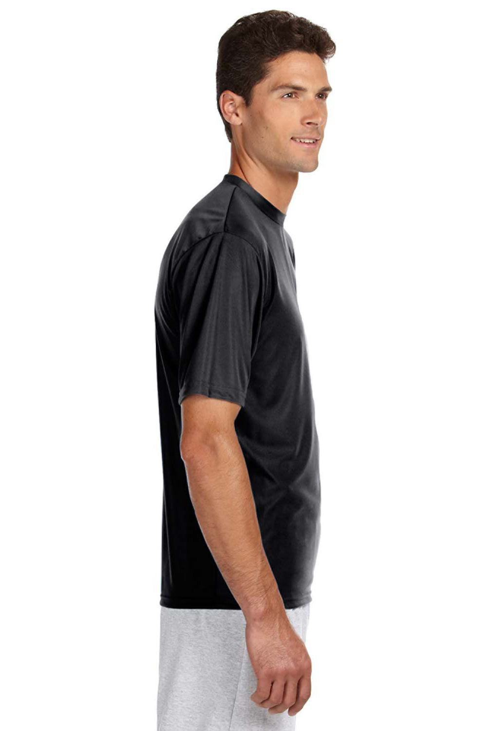 A4 N3142 Mens Performance Moisture Wicking Short Sleeve Crewneck T-Shirt Black Model Side