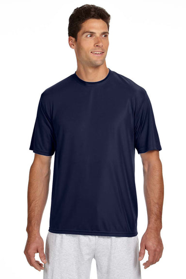 A4 N3142 Mens Performance Moisture Wicking Short Sleeve Crewneck T-Shirt Navy Blue Model Front