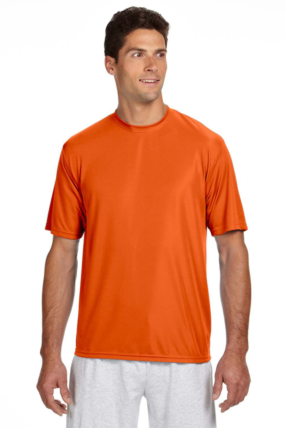 A4 N3142 Mens Performance Moisture Wicking Short Sleeve Crewneck T-Shirt Orange Model Front