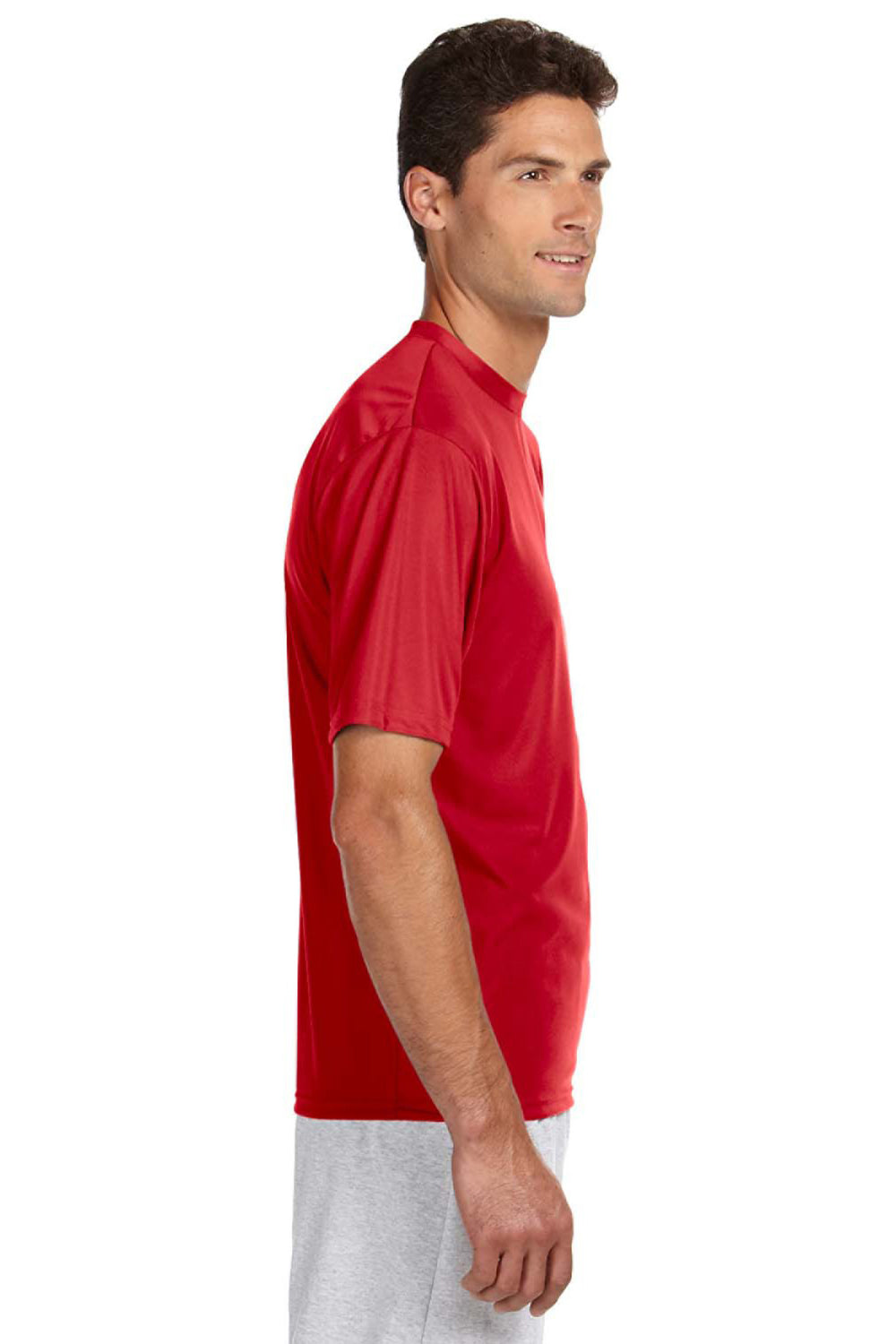 A4 N3142 Mens Performance Moisture Wicking Short Sleeve Crewneck T-Shirt Scarlet Red Model Side
