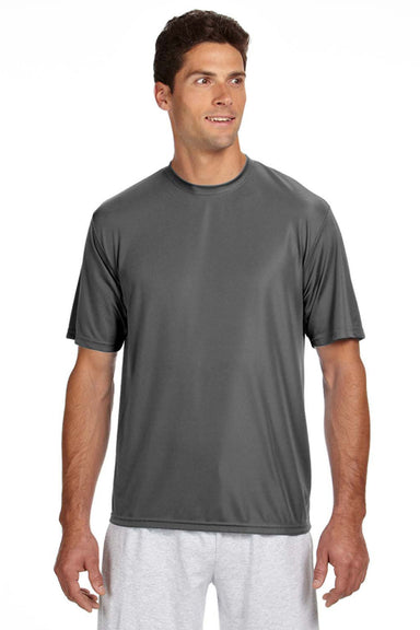 A4 N3142 Mens Performance Moisture Wicking Short Sleeve Crewneck T-Shirt Graphite Grey Model Front