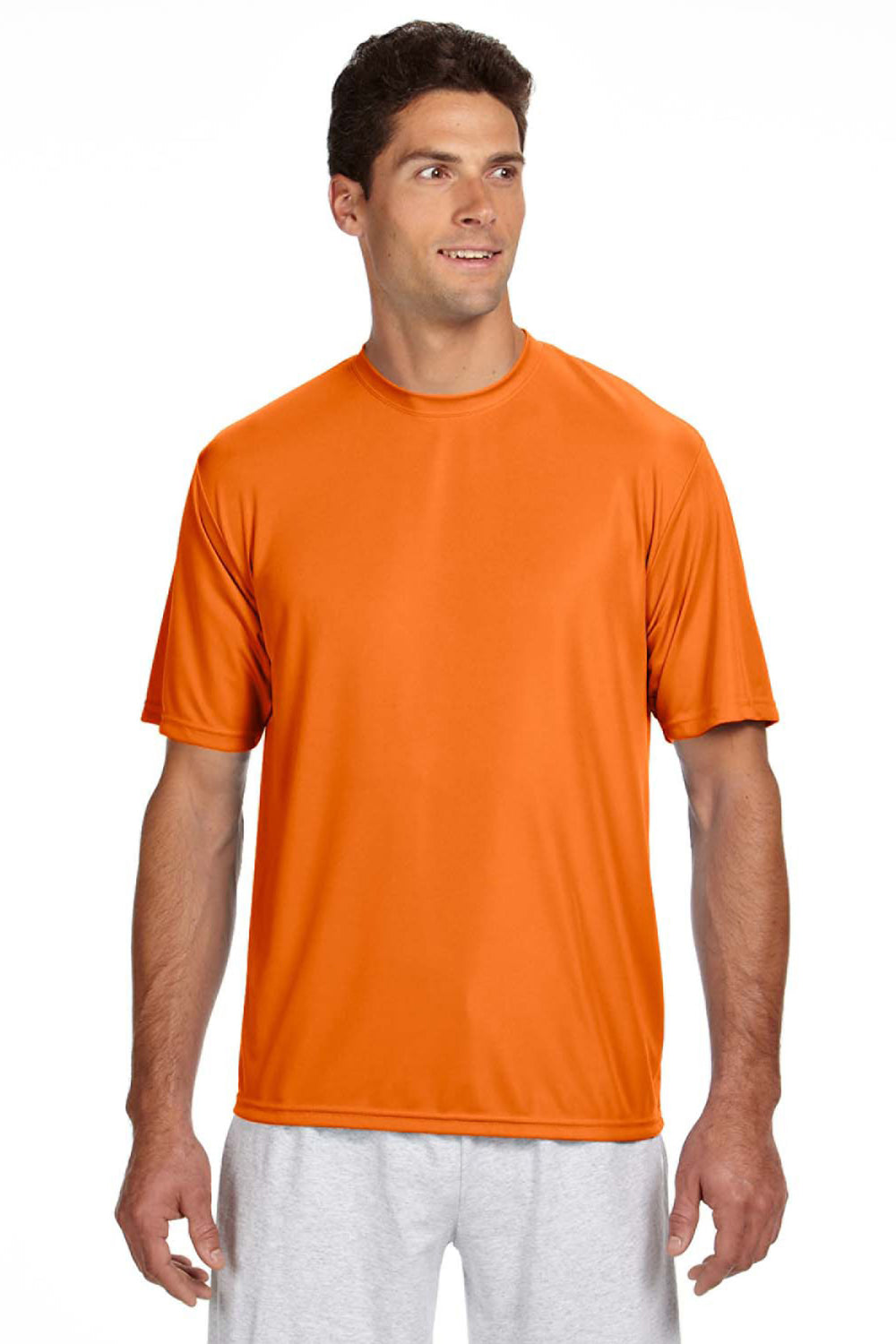A4 N3142 Mens Performance Moisture Wicking Short Sleeve Crewneck T-Shirt Safety Orange Model Front