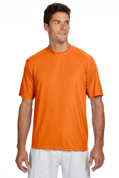 A4 N3142 Mens Performance Moisture Wicking Short Sleeve Crewneck T-Shirt Safety Orange Model Front