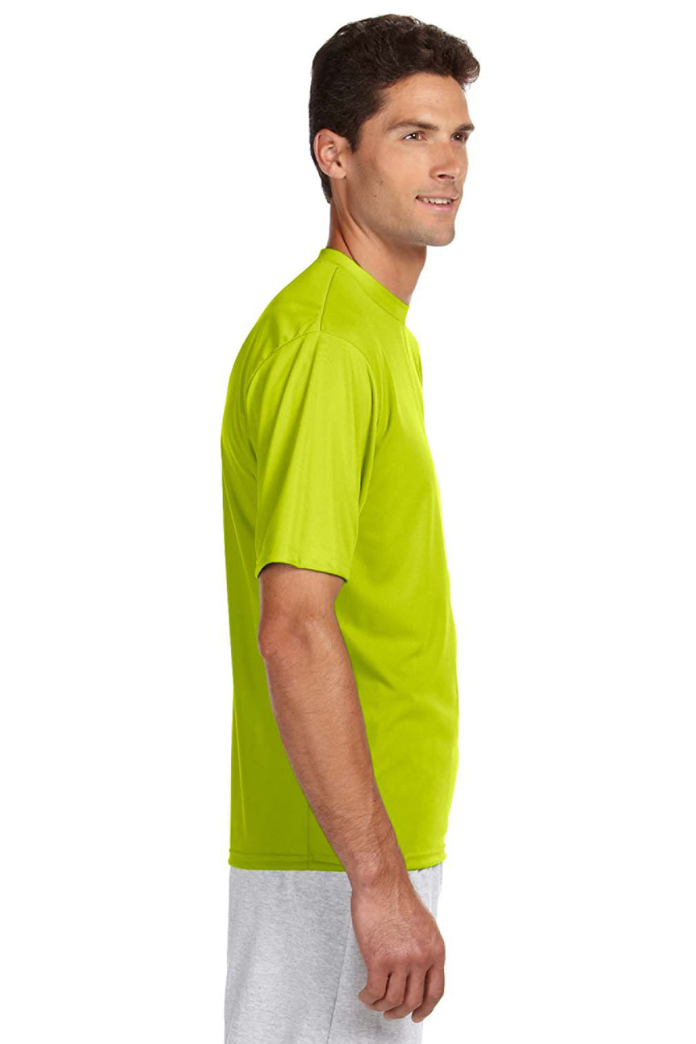 A4 N3142 Mens Performance Moisture Wicking Short Sleeve Crewneck T-Shirt Safety Yellow Model Side